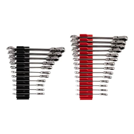 Tekton 25pc Flex Head 12-Point Ratcheting Combination Wrench Set w/ Modular Organizer (1/4-3/4 in, 6-19 mm) WRC95304